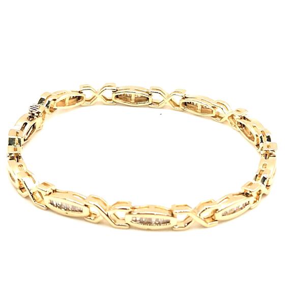 Beautiful 14k Solid Yellow Gold Baguette Diamond Bracelet 7" - Picture 2 of 12